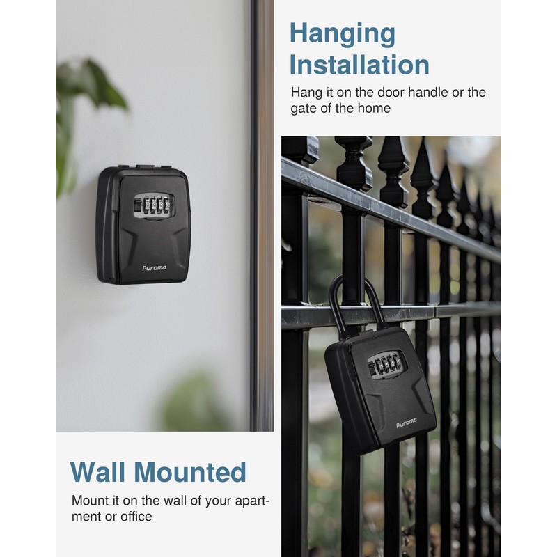 Puroma Large Key Lockbox with Hook, Resettable Combination Code Lock