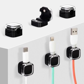 MAWFOZIN Magnetic Cable Clips Cord Organizer Holder, 6 Pack Adhesive Wire Holder Keeper Organizer USB Charging Cable Storage Holder for Home Office Phone Car Wall Desktop Nightstand Kitchen (Black)