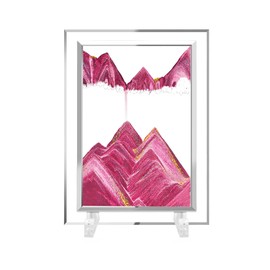 AzureLeap Moving Sand Art Liquid Motion, 3D Deep Sea Sandscape Color Quicksand Decor, Round Glass Moving Sand Art Picture Relaxing Desktop Home Office Work Decor 7 inch-Pink