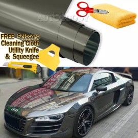 AUTOGOODY 96" x 60" Dark Chrome Mirror Black Vinyl Film Wrap Sticker Stretchable 8ft x 5ft