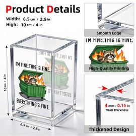 zcyhtqp, I am Fine This is Fine, Funny Acrylic Cosmetic Pencil Pen Holder Cup, Dumpster Fire Desk Organizer, Raccoon Lover Gifts, Office Work Gifts for Friend Coworker Leader