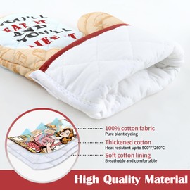 Arquiel Retro Housewife Oven Mitts and Pot Holders Sets 2Pcs, 100% Cotton Heat Resistant, Extra Long Oven Gloves Potholder for Kitchen Cooking Baking Decoration