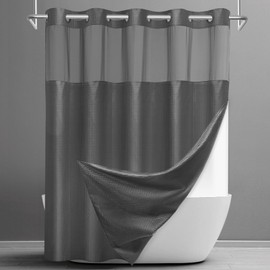 SORTTO No Hook Shower Curtain with Snap in Liner Set Waffle Shower Curtain for Bathroom Hotel Style Fabric Waterproof Inner Liner，71" W x 80" H, Dark Grey