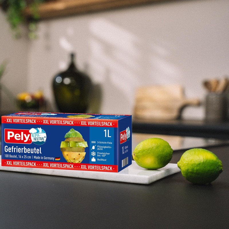 Pely Gefrierbeutel 1 Liter, Vorteilspackung 100 Stück, klimaneutral kompensiert, ideal