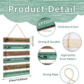 KAIRNE Dad’s Garage Rules Wall Plaque Green Vintage Father’s Day Gift Garage Shed Door Wall Plaque Birthday Gifts for Daddy Workshop Man Cave Sign Funny Home Repair Fix Wooden Decorations