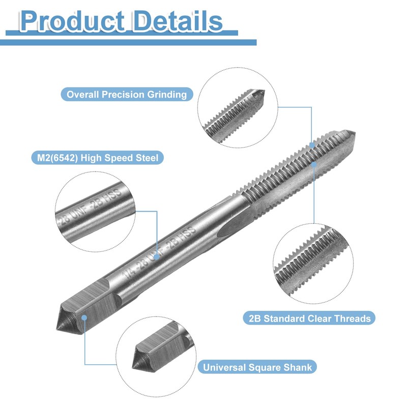 sourcing map Hand Bottom Tap 1/4-28 UNF 2B Thread Bottoming