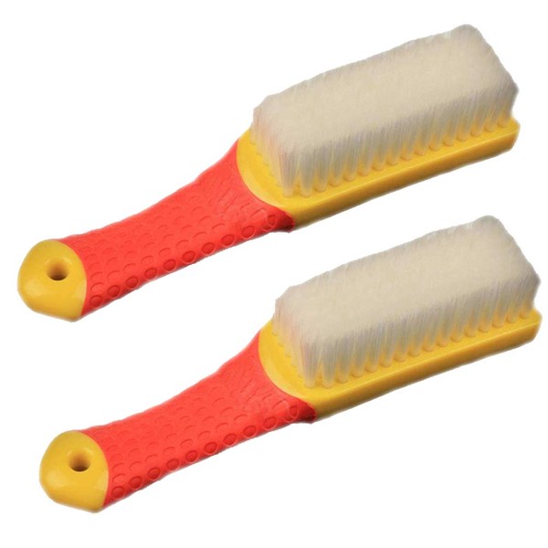 Emoly 2 Pack Cleaning Brush, Tile Brush | Bristle Brushes | Carpet Cleaning Brush | Scrub Brush Comfort Grip & Flexible Stiff Bristles Heavy Duty for Bathroom Shower Sink Carpet Floor - (Yellow Red)