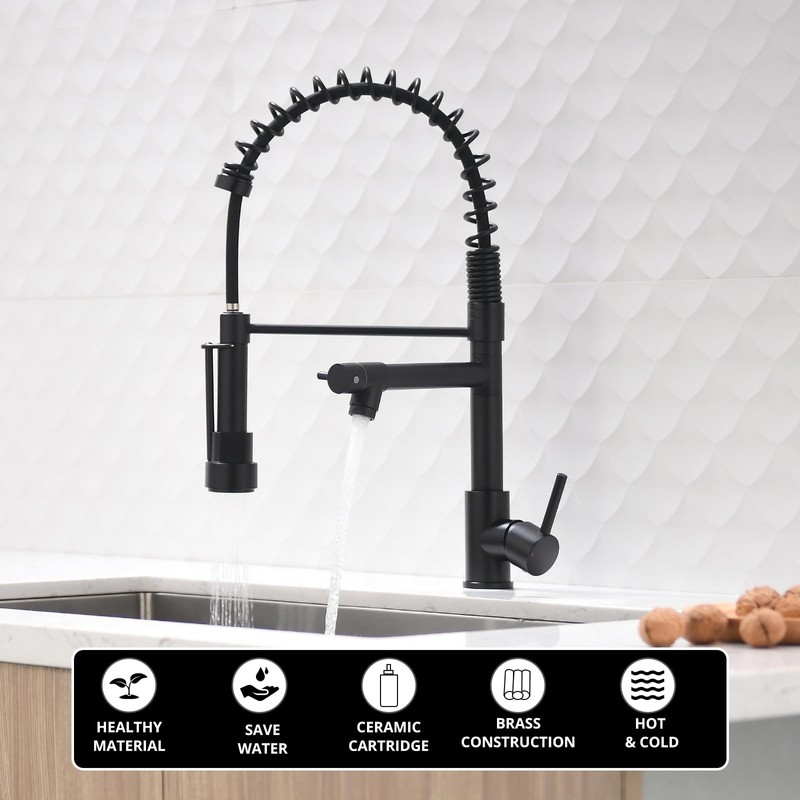 AIMADI Black Kitchen Faucet with 2 Function Sprayer,Commercial Stainless Steel