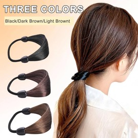 3PCS Hair Ties Wig Braided Mini Rubber Bands Braided Wig Hair Tie Faux Wig Elastic Hair Band Ponytail Holders Rope Ring for Women Girls 3 Colors(Straight）