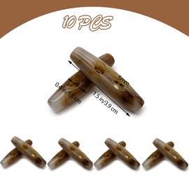 DHER Pack of 10 Toggle Buttons Oval Toggle Horn Toggle Sewing Buttons Acrylic Toggle Buttons, Oval Double Hole Pullover Coat Buttons, Resin Sewing Buttons for DIY Clothing Sewing Accessories (Brown,