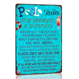 Pool Rules for Drinkers and Dummies Metal Tin Sign Indoor/outdoor Swimming Pool Party Decorations for Home Swimming Pool Accessories 8x12 Inch