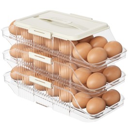 Automatic Rolling Egg Holder for Fridge, Clear Plastic Egg Organizer with Handle for Refrigerator, Egg Container for Kitchen Storage, 2 Row 3 layers
