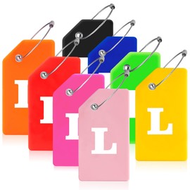 8 Pcs Luggage Tags for Suitcases, 26 Initial Letter Travel Luggage Baggage Identification Labels ID Tags Fully Bendable Tags with Stainless Steel Loop (Letter L, Colorful)