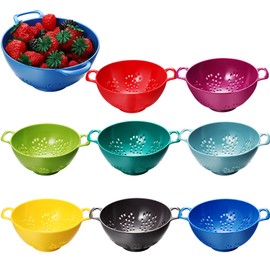 Baderke 8 Pcs Mini Colander Plastic Small Strainer Mini Fruit Strainer Bowl with Double Handles Berry Colanders Food Strainers Small Colander for Fruits Vegetable Kitchen, Assorted Colors