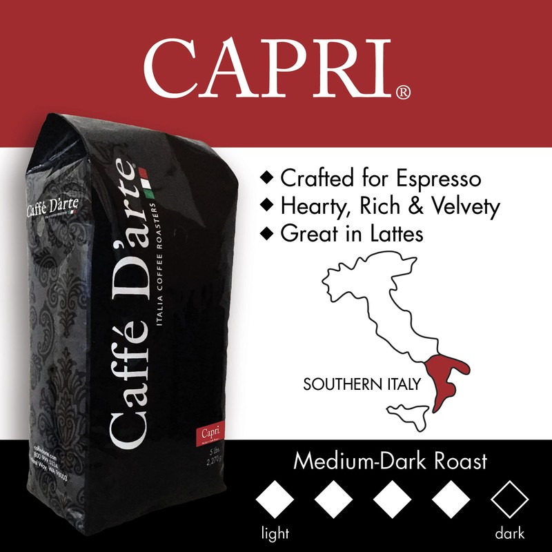 Caffe D'arte Capri Whole Bean Espresso Coffee, 5 Pounds