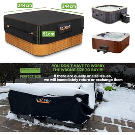 Enzeno Outdoor SPA Hot Tub Cover Waterproof Square 96 x 96 inch fit 94 x 94 or 93 x 93 or 92 x 92 420D Heavy Duty Cub Hot Tub Lid Protectors Protective Cover Cap
