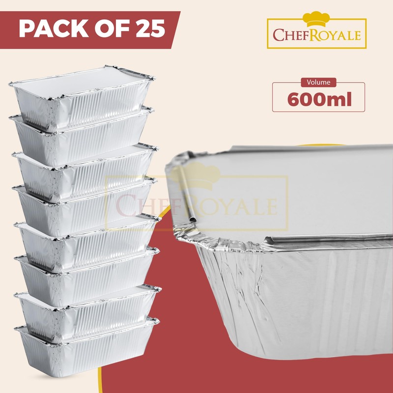 CHEF ROYALE 25 x Aluminium Foil Containers with Lids -