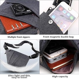 Men's Shoulder Bag Women Anti-Theft Crossbody Sling Bags Multi Pocket Waterproof Travel Bag-A-Left Black