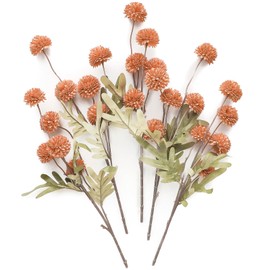 Floroom 5pcs Faux Silk Pompon Mum Artificial Flowers, Bulk Fake Mini Chrysanthemums with Stems for DIY Bouquet Centerpieces Wedding Fillers Terracotta Arrangements Shower Decorations, Burnt Orange
