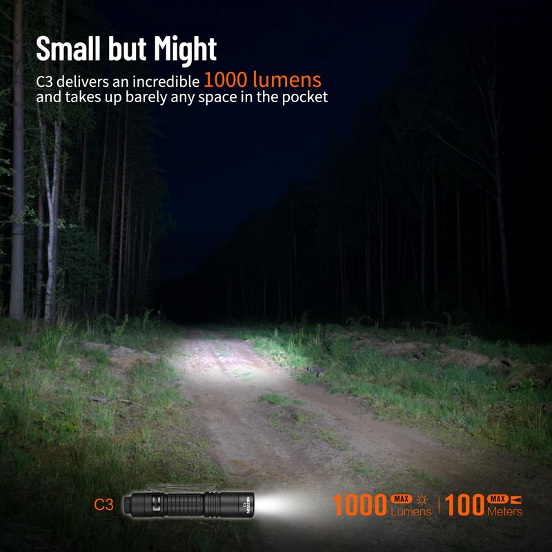 NICRON C3 1000 Lumens EDC Flashlight, Type-C Rechargeable AA Pocket