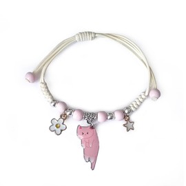 Azusa Sun Pink Cat White Flower Charm Bracelet Beads Adjustable Braided Bracelet Friendship Birthday Party Kawaii Jewelry Gifts