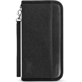 Looxmeer Travel Wallet, Family Passport Holder, RFID Travel Accessories Organizer with Detachable Wristband, Holiday Essentials Case for Tickets, Cards, Cash, Black