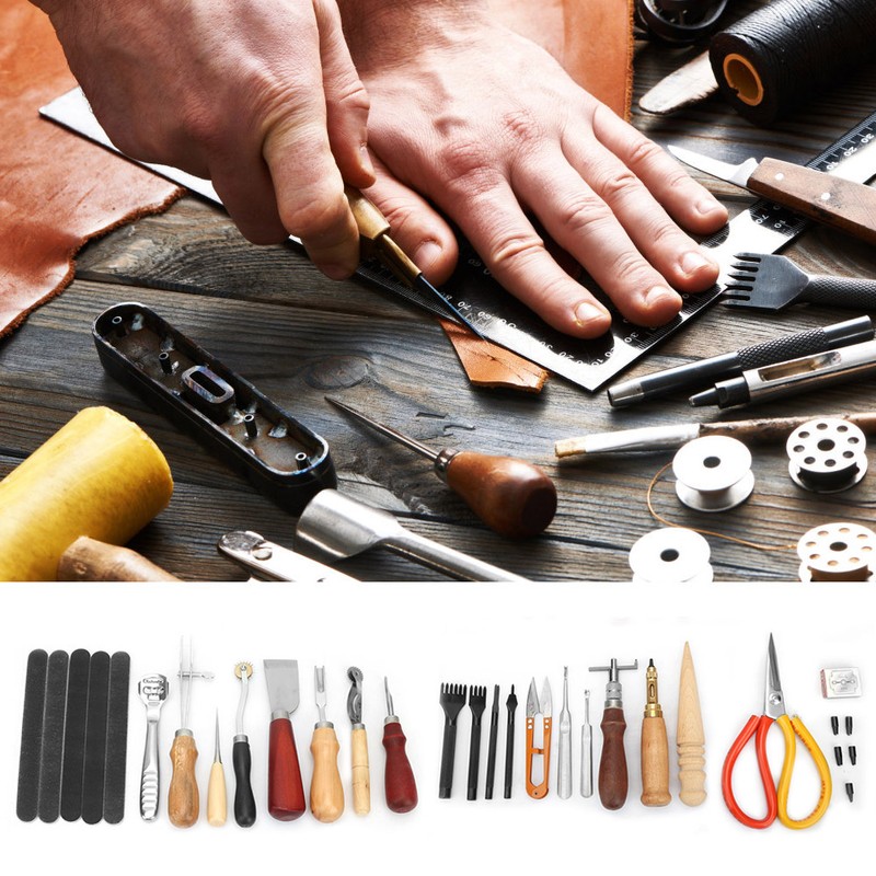 18pcs Leather Craft Working Punch Tools Kit Sewing Stitching Carving