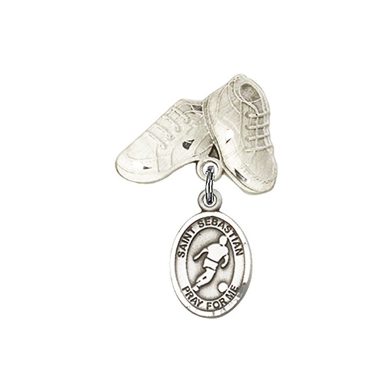 Sterling Silver Baby Badge with St. Sebastian/Soccer Charm and Baby