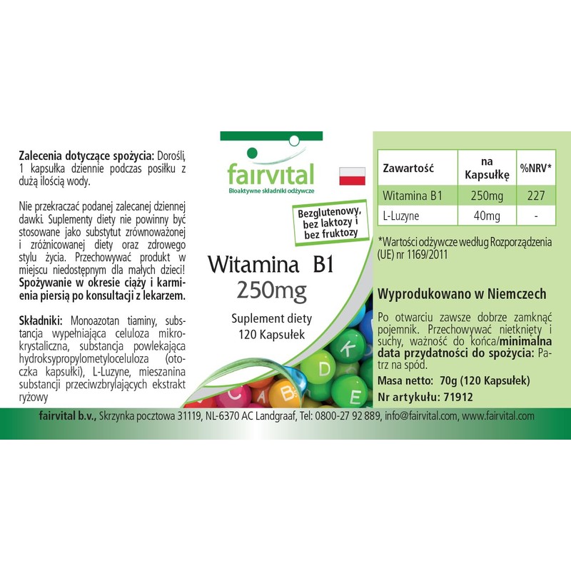 Fairvital Vitamin B1 (Thiamine) 250 mg - 120 Capsules -