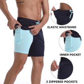 Mens Swim Trunks with Compression Liner, 2 in 1 Mens Bathing Suit Mens Swimming Shorts 7 inch inseam Board Shorts Swimwear, 4 Way Stretch Beach Shorts Quick Dry with Zipper Pockets, 3X-Large