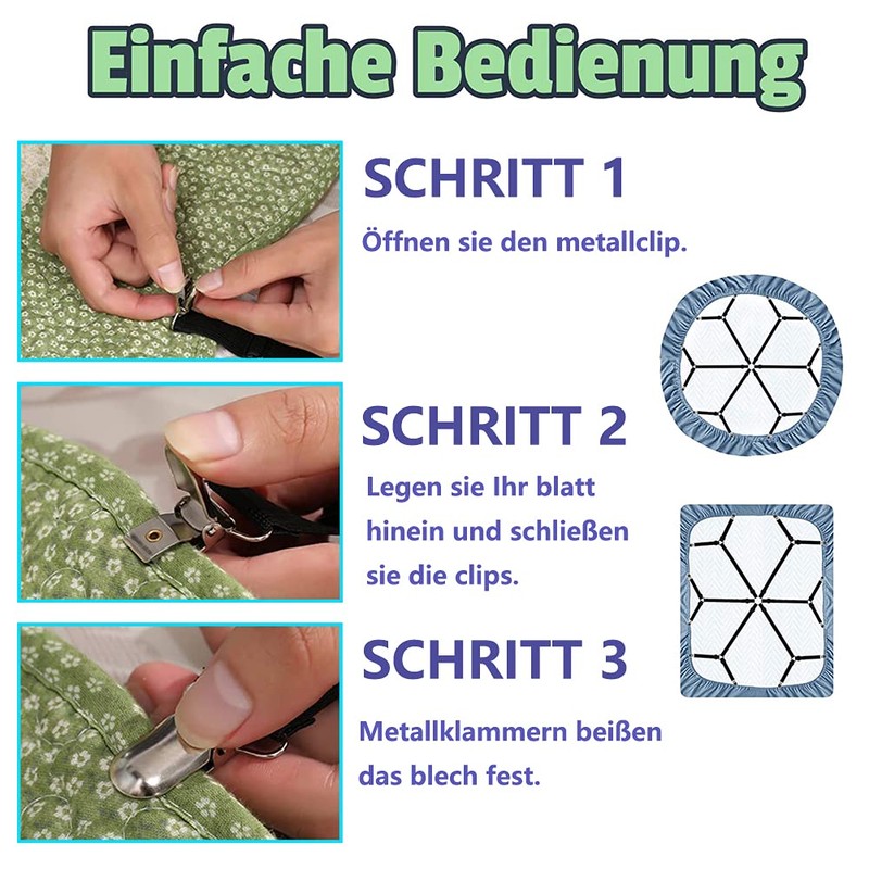 Cooklaza Bed Sheet Tensioner, Elastic, Adjustable Bed Sheet Fasteners, Bed