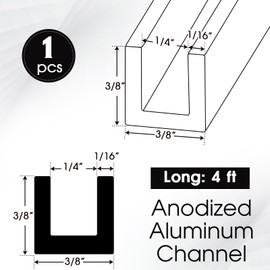 Yaocom 2 Pcs 4 ft 1/4" U Channel Aluminum 1/16" Walls x 3/8" High x 3/8" Width Aluminum C Channel Metal 6063 Alloy T-6 Temper for Posters Signs Frame Display Stands