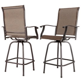 NUU GARDEN Outdoor Swivel Bar Stools Set of 2, Textilene Patio Swivel Bar Stools with Backrest, Patio Bar Height Outdoor Chairs 360 Degree Swivel, Black and Brown