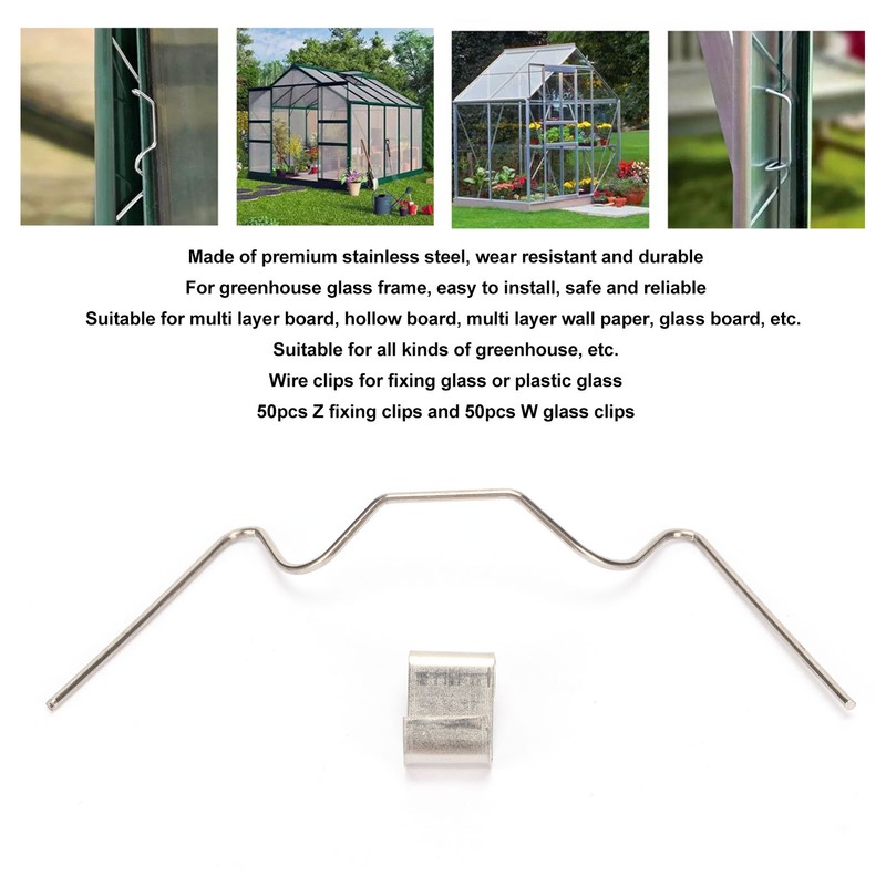100pcs Greenhouse Glazing Clips Stainless Steel Z Fixing Clips W