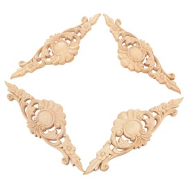 MUXSAM 4pcs Wood Carved Mouldings Onlay Applique Decal Long Unpainted Flower Door Home Decor 22 * 7cm European Style