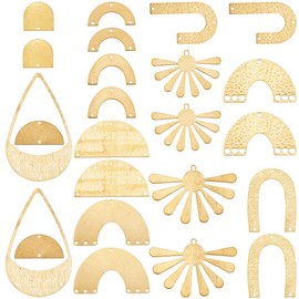 SUNNYCLUE 1 Box 24 Pieces 12 Styles Semicircle Jewellery Connectors Brass Sun Pendant with Holes Hollow Bow Teardrop Umbrella Pendant Connector for Jewellery Making Charms Pendant Accessories