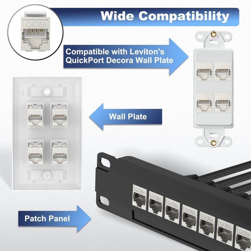 VCELINK CAT6A RJ45 Zinc Alloy Keystone Coupler Shielded, 10-Pack Keystone