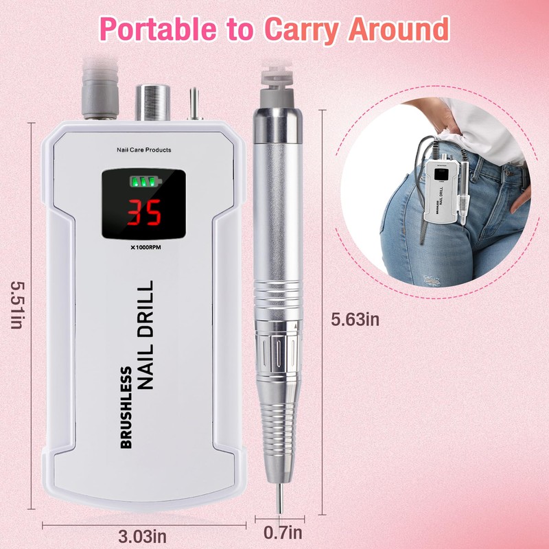 Nail Drill Professional, 35000RPM Brushless Nails Drill Machine, Rechargeable Nail