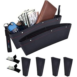Car Seat Gap Filler, ALAVISXF [2 Pack] Universal Leather Car Seat Pocket Organizer, with 4 Spacer Between Seats Gap Filler to Hold Keys, Coins, Phone, Cards, Pens (Black)
