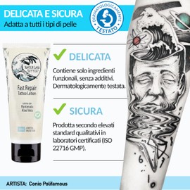 Water Law Tattoo Fast Repair Tattoo Lotion – Post tattoo soothing cream 50 ml - with Panthenol, Aloe Vera and Glycerin – Moisturizing and protective action - Made in Italy