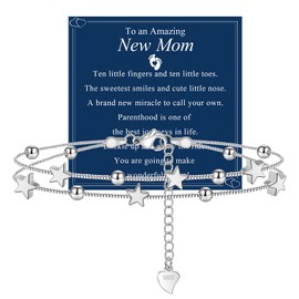 QianSiLi New Mom Gifts 925 Sterling Silver Bracelets for Women Adjustable Star Beaded Charm Bracelet Mothers Day Mom to Be Pregnancy Gifts for First Time Moms