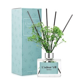 L'odeur Vill Reed Diffuser Set, 6.7 oz(200ml) Bamboo Scented Diffuser with 6 Oil Diffuser Sticks, Home Fragrance Essential Oil Reed Diffuser for Home Large Rooms Bathroom Shelf Decor