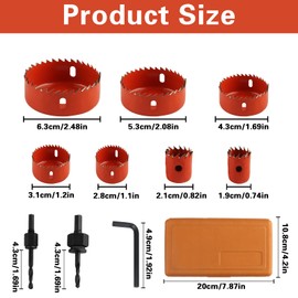 11 Piece Hole Saw Set, 19-64 mm Drill Hole Saw Set, Wood Hole Drill Sets, Hole Circular Saw Sets, Drill Bit for Wood, PVC Plate, Plastic, Drywall, with Accessories