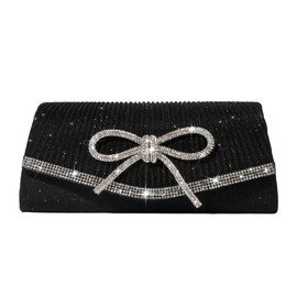 Trisapu Bow Evening Bag Sparkly Clutch Purses for Women Wedding Glitter Rhinestone Party Prom Purse Dressy Clutch Bags Black