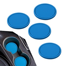 Polcatay 4 PCS Cup Holder Coaster, Honeycomb Anti-skid Shock-absorbing Silent Beverage Mat, Thickened Silicone Insert Car Cup Holder Insulation Mat, for Most Cars Interior Accessories (Blue)