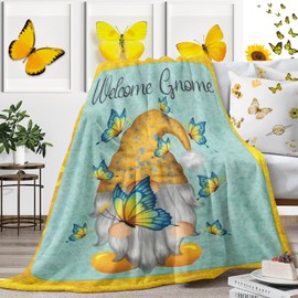 Ivarunner Vintage Gnome Fleece Throw Blanket - 60x50in, Spring Gnome Design, Lightweight, Wrinkle Resistant for Women, Girls, Unisex, Flannel, Indoor-Outdoor Decor, All Seasons