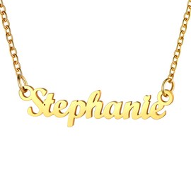 Stephanie Gold Necklace Initial Pnedant with Gold Rolo Chian, Inspirational & Birthday Gift