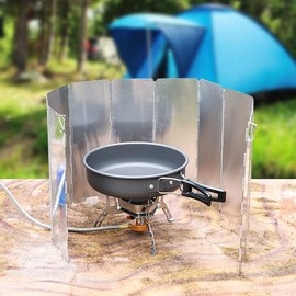 BuyWeek Wind Protection for Camping Stove, 16 Plates Foldable Wind Protection for Outdoor Gas Cooker, Aluminium Windscreen for Camping, Barbecue, Picnic