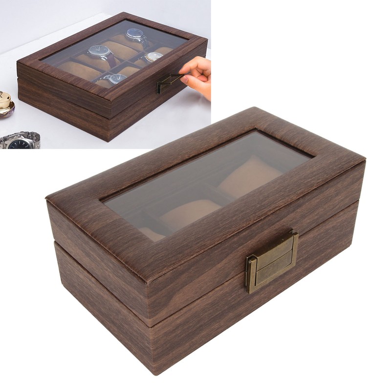 3 Slot Watch Display Case Wood Detachable Pillow Glass Cover