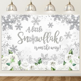 Avezano Snowflake Baby Shower Gender Neutral Backdrop White Silver A Little Snowflake is on The Way Party Decorations Winter Wonderland Christmas Baby Shower Photo Background Banner(7x5ft)